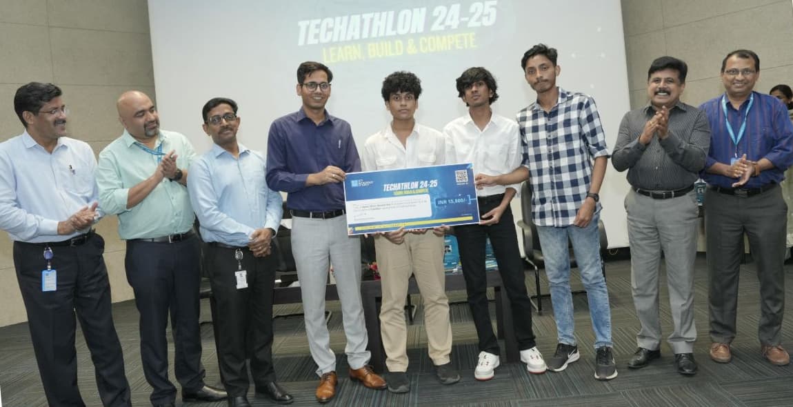 Shayen Thomas and his team receiving the second runner-up prize at ICTAK Techathlon 2024-25