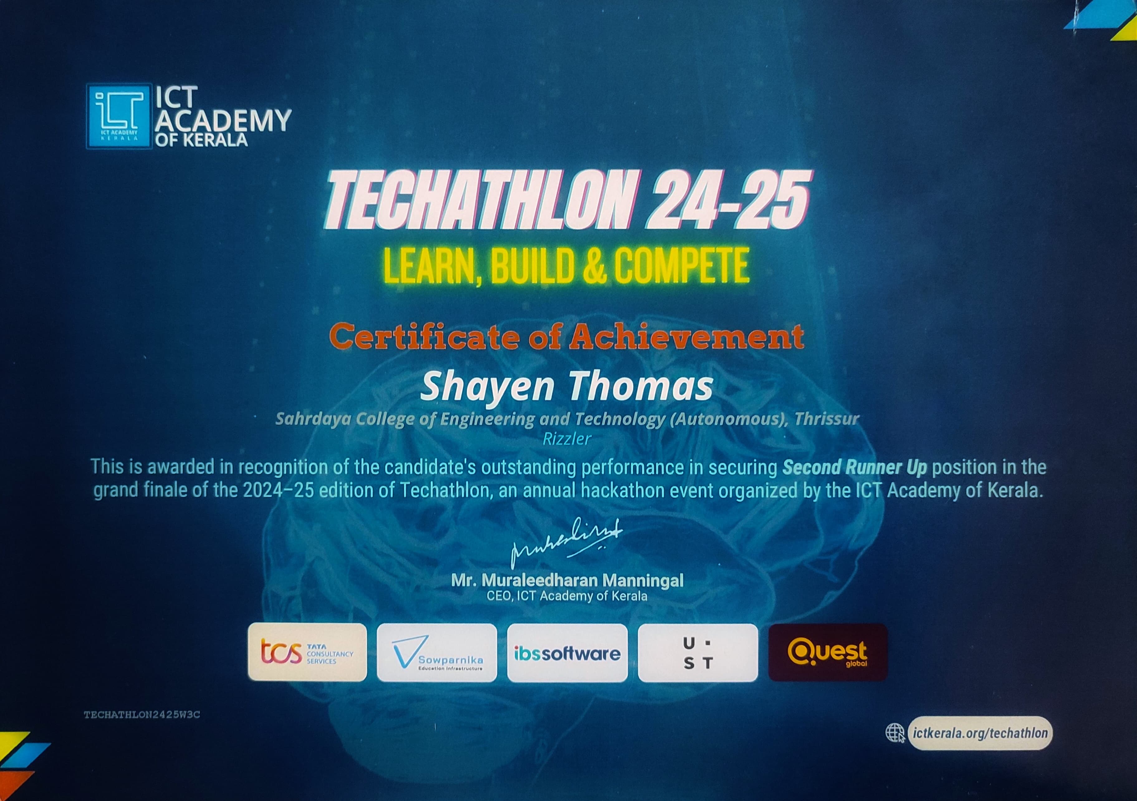 Shayen Thomas - ICTAK Techathlon 2024-25
