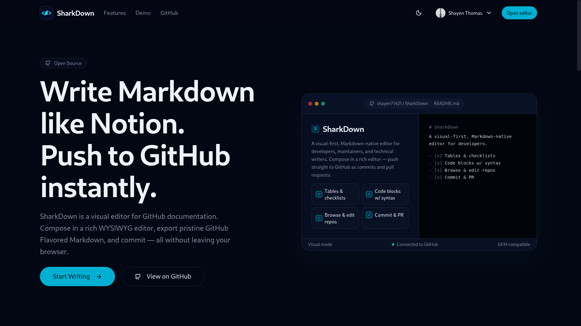 SharkDown editor interface